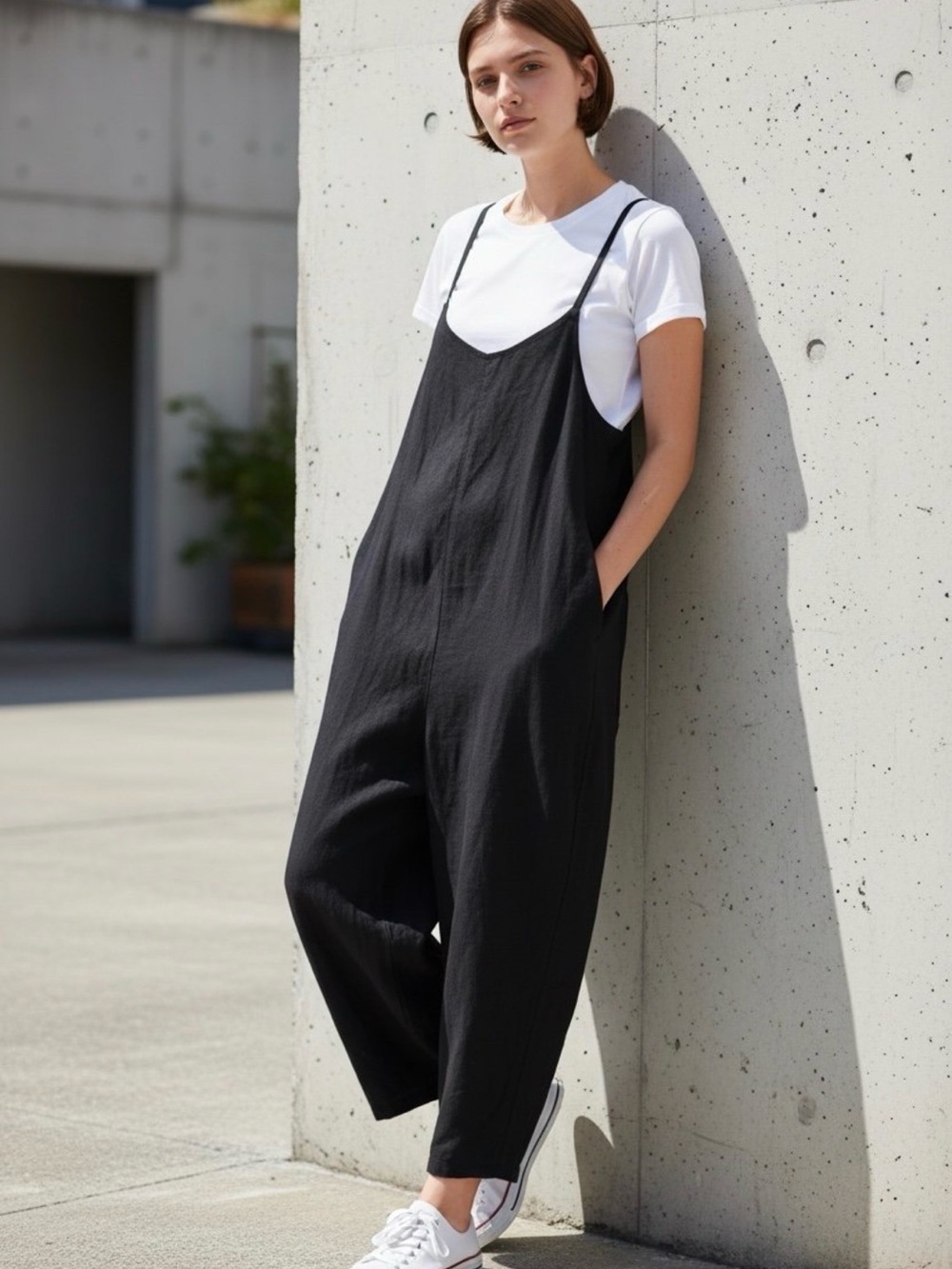 Silence & Noise Linen Blend Romper Jumpsuit Cropped Black Women’s Size 6